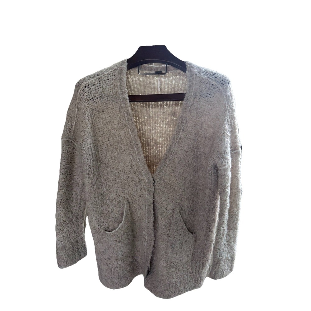 Free People XS Women's Boucle Cardi Sweater Alpaca Blend Longline Grey Runs Huge
